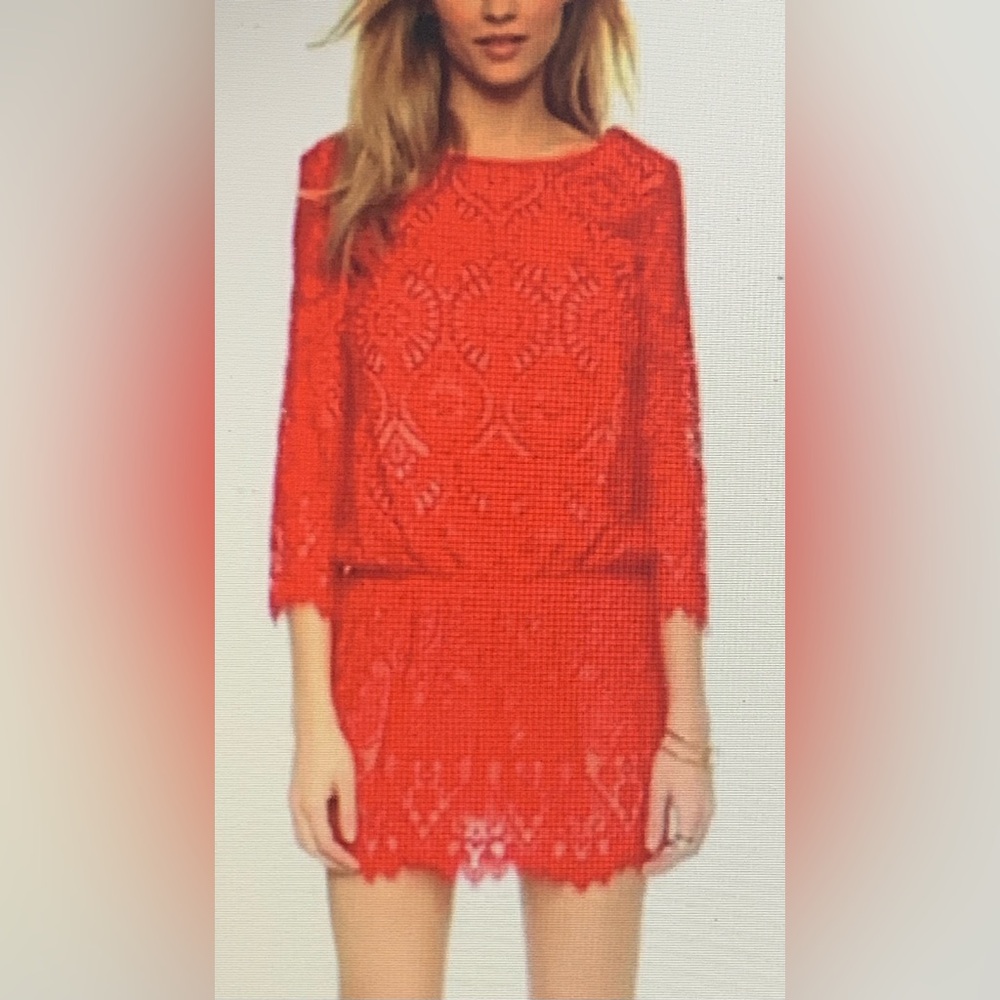 David Lerner Red Long Sleeve Drop Waist  Mini Dress
